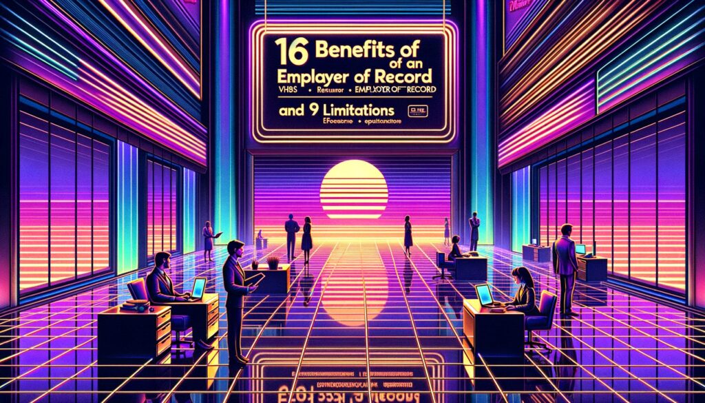 Retro digital illustration representing the benefits and limitations of an Employer of Record.