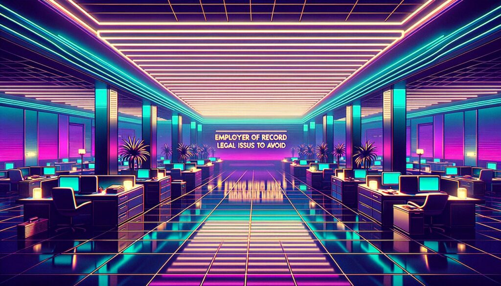 A neon-lit retro digital illustration focusing on legal themes for employers of record.