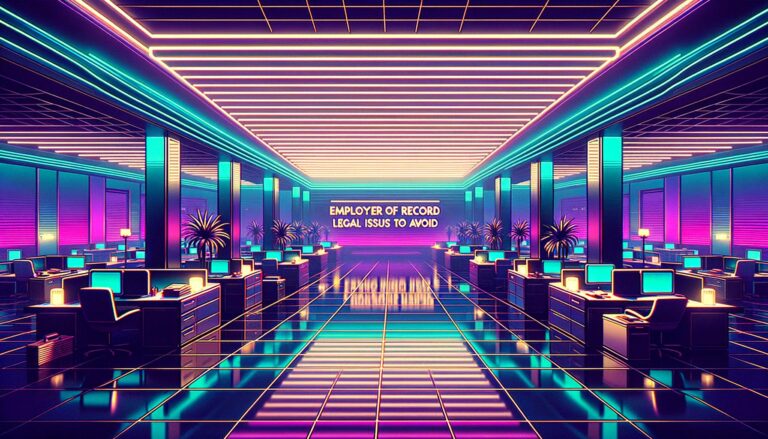 A neon-lit retro digital illustration focusing on legal themes for employers of record.