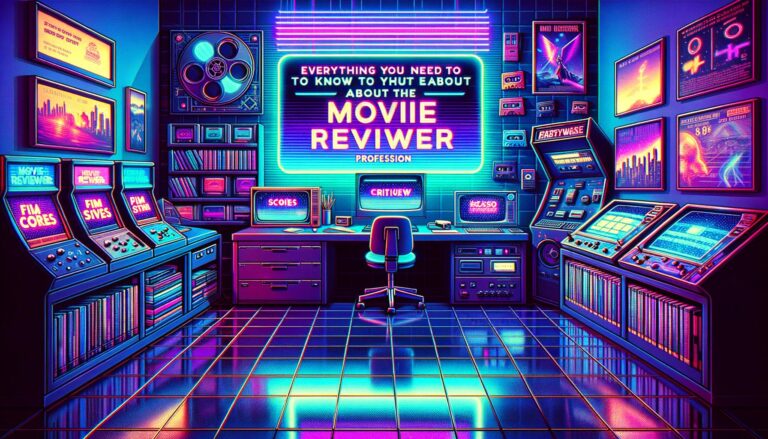 A retro digital illustration of a cyberpunk workspace for a Netflix reviewer.