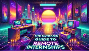 Illustration representing remote internships with futuristic workspaces.