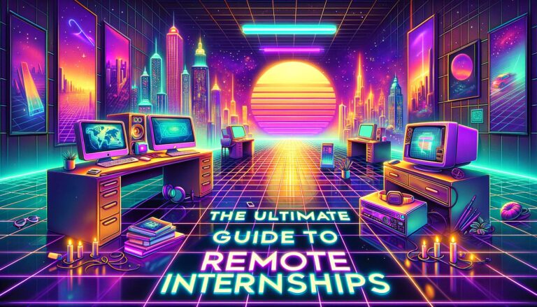 Illustration representing remote internships with futuristic workspaces.