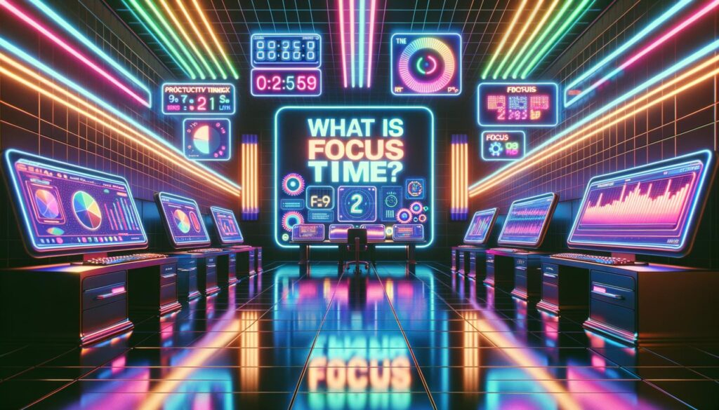 Retro-inspired digital illustration about focus time with bold title text.