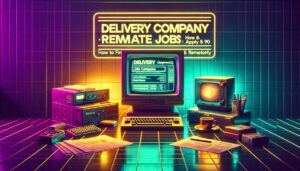 Retro digital illustration of a workspace focusing on UPS remote jobs.
