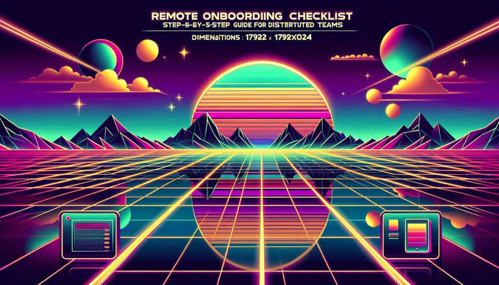 A vibrant retro digital illustration representing remote onboarding for distributed teams, featuring prominent text overlay.