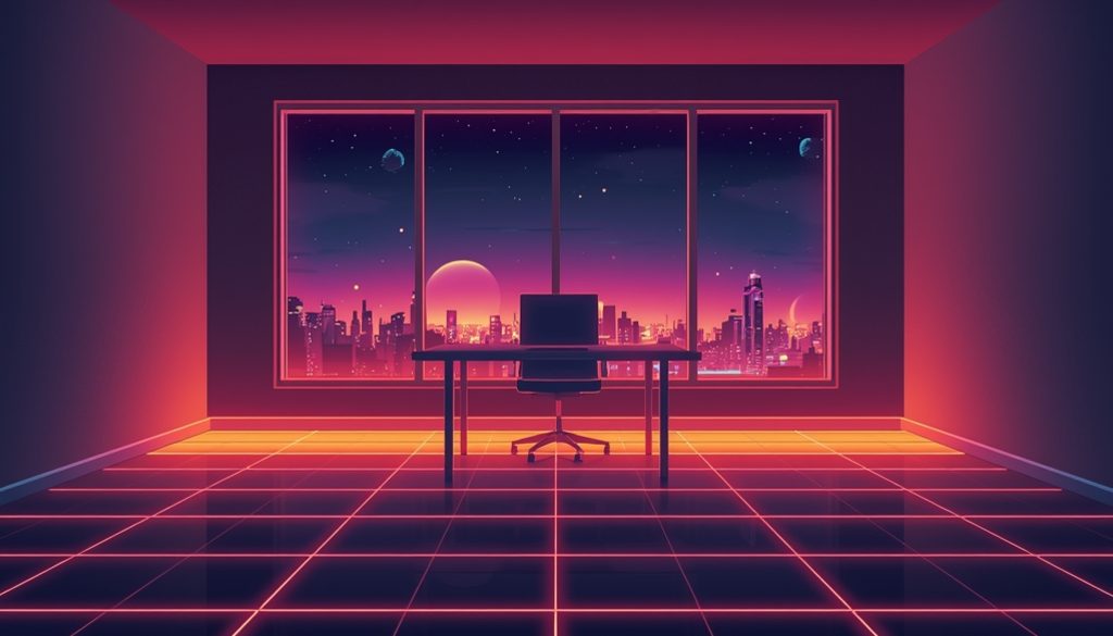 A home office desk facing a city skyline, representing current remote work stats